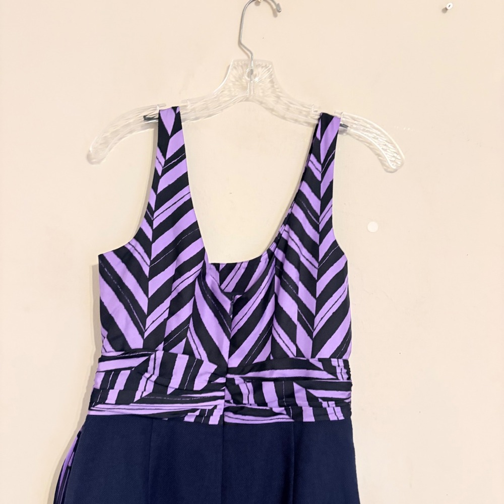 Milly Marcela Silk Purple Black Striped Sleeveless Sheath Dress Side Drape Sz 4 - Picture 10 of 15